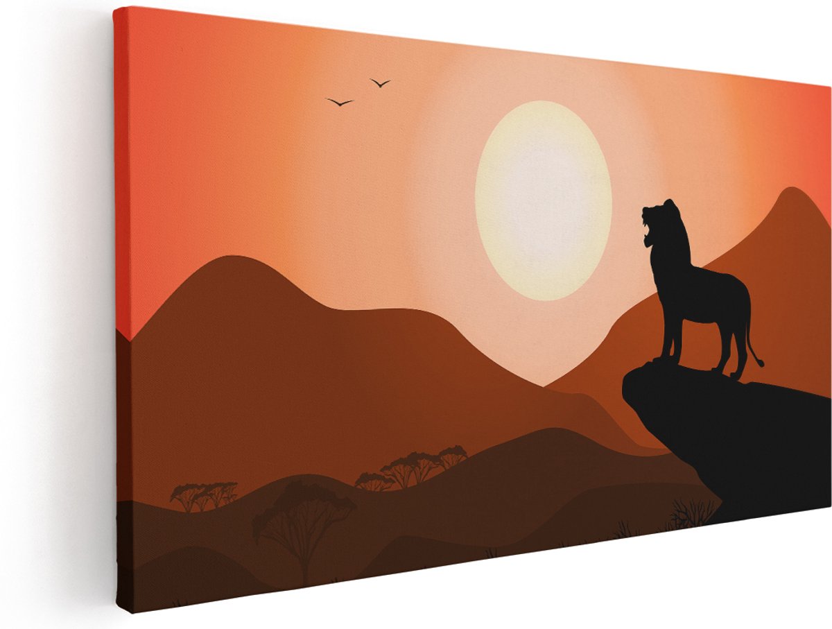 Artaza Canvas Schilderij Lion King - Silhouet Van Een Leeuw - 180x90 cm - Groot - Wanddecoratie Woonkamer - Schilderijen - Muurdecoratie