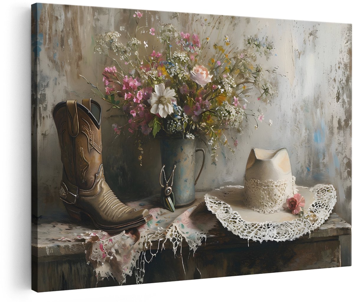 Artaza Canvas Schilderij Stilleven - 180x120 cm - Groot - Wanddecoratie Bloemen - Muurdecoratie Landelijk - Decoratie Brocante - Schilderijen Op Canvas