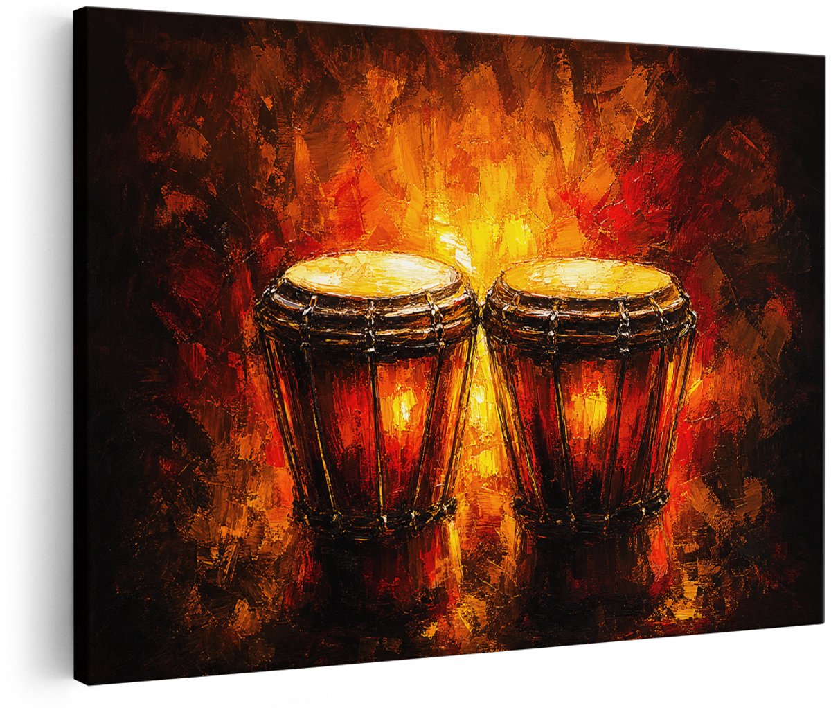 Artaza Canvas Schilderij Abstracte Bongo’s - Warme Rode En Gele Kleuren - 180x120 cm - Groot - Wanddecoratie Woonkamer - Schilderijen - Muurdecoratie