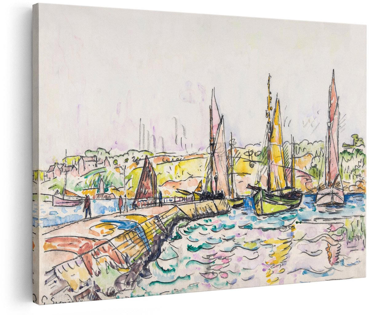 Artaza Canvas Schilderij Haven - 180x120 cm - Groot - Wanddecoratie Zeilboten - Muurdecoratie Landschap - Decoratie Kust Aquarel