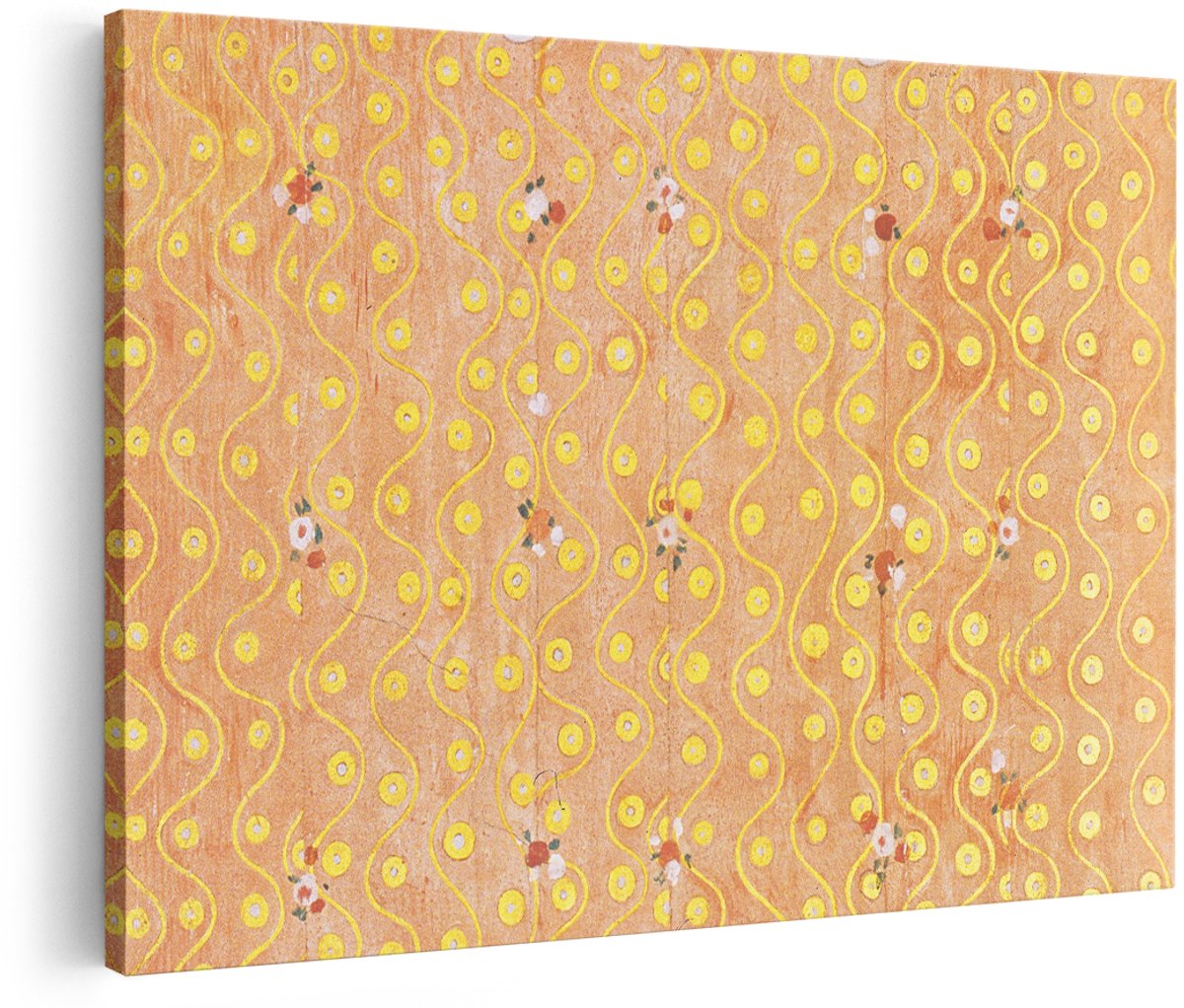 Artaza Canvas Schilderij Abstract Patroon - 180x120 cm - Groot - Wanddecoratie Bloemen - Muurdecoratie Goud - Decoratie Vintage Woonkamer