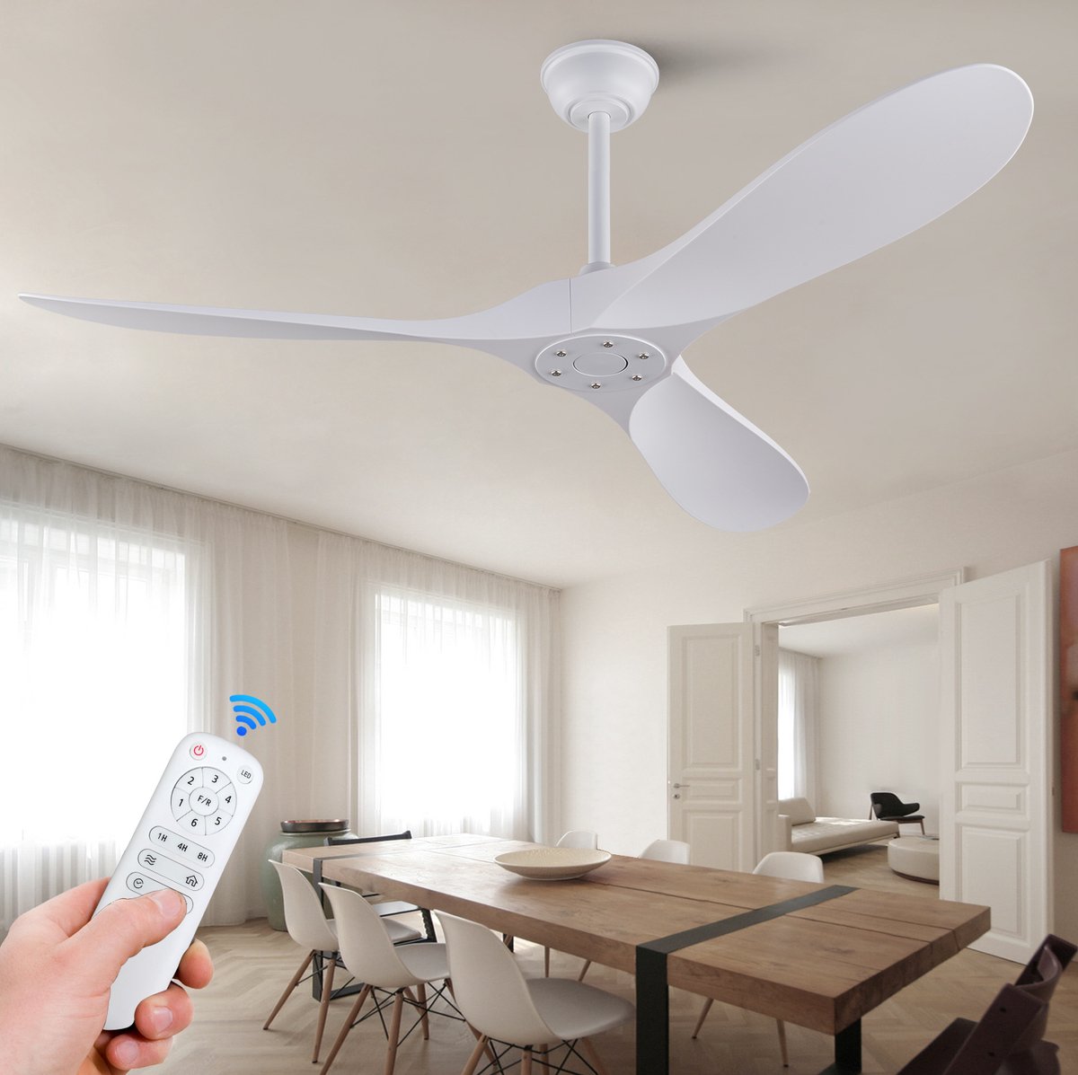 COVREO Plafondventilator 152,4 cm wit - ABS bladen - met afstandsbediening en omkeerbare DC motor