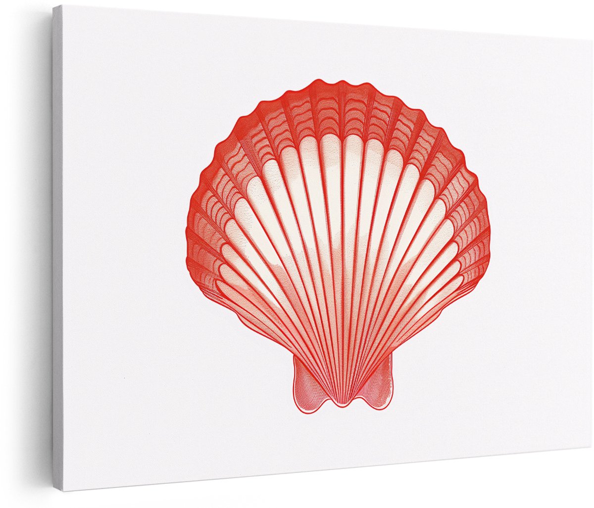 Artaza Canvas Schilderij Schelp - 180x120 cm - Groot - Wanddecoratie Zee - Muurdecoratie Vintage - Decoratie Strand - Rood