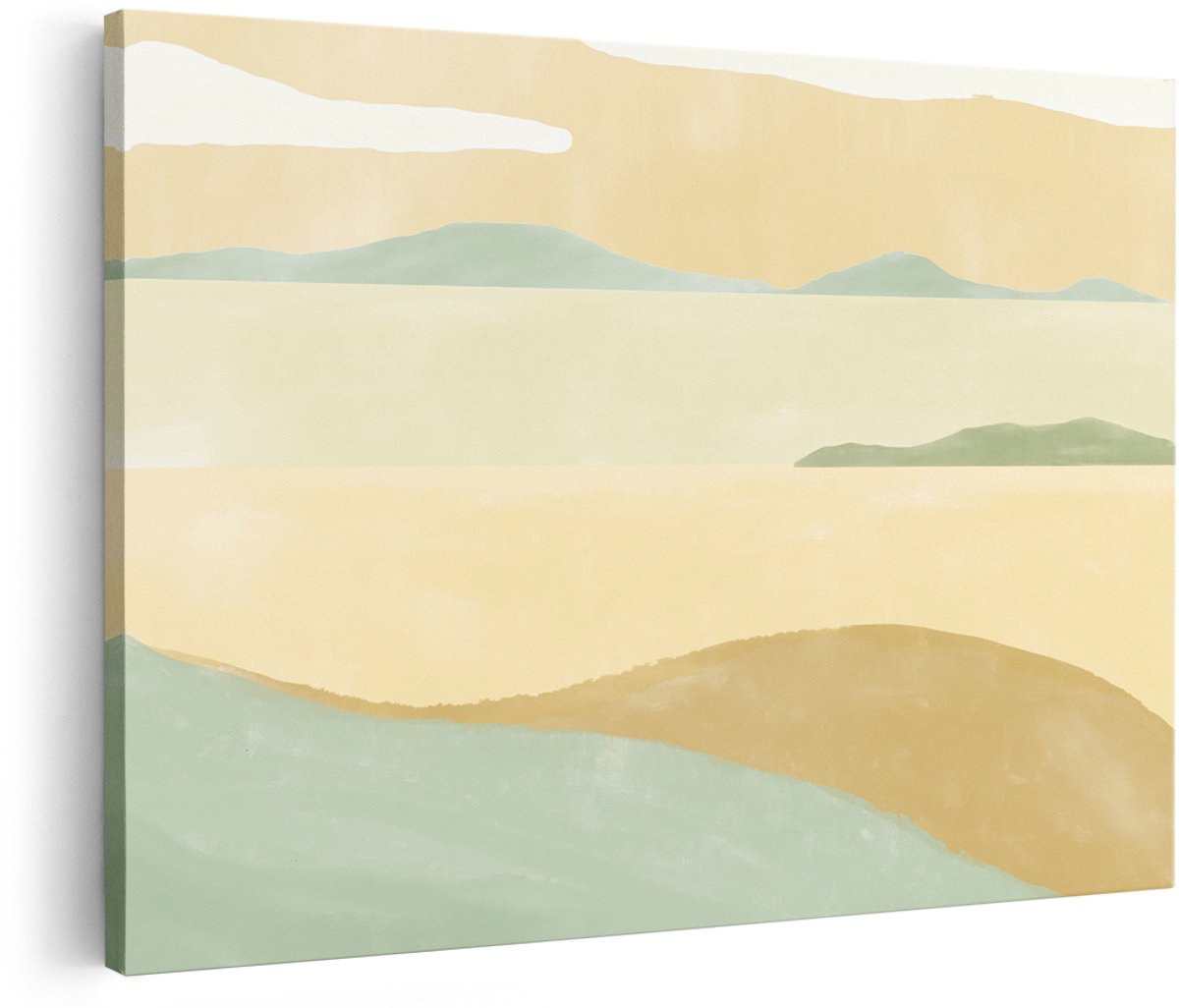 Artaza Canvas Schilderij Abstract Landschap - 180x120 cm - Groot - Wanddecoratie Bergen - Muurdecoratie Boho - Decoratie Pastel Natuur