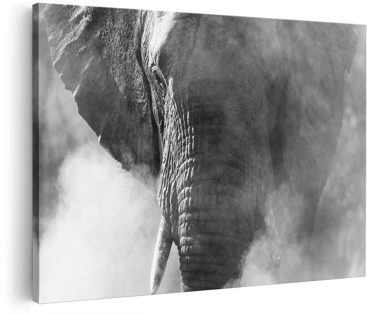 Artaza Canvas Schilderij Olifantenkop - Olifant - Zwart Wit - 180x120 cm - Groot - Foto Op Canvas - Wanddecoratie Woonkamer
