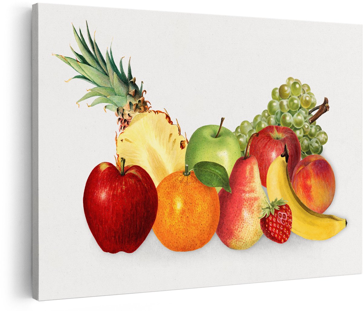 Artaza Canvas Schilderij Fruit - 180x120 cm - Groot - Wanddecoratie Vintage Ananas - Muurdecoratie Stilleven - Decoratie Botanisch Keuken