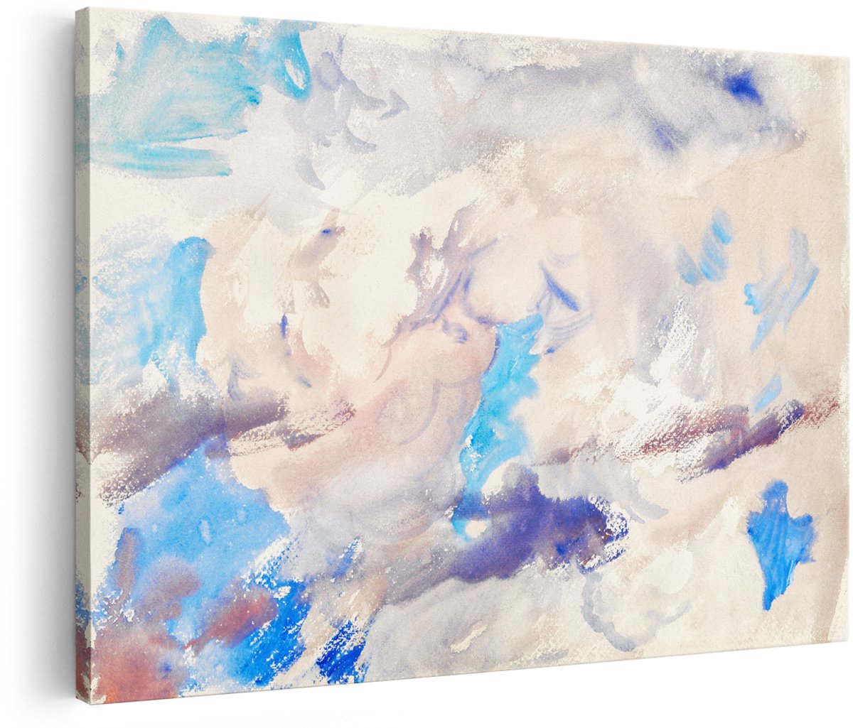 Artaza Canvas Schilderij Abstract - 180x120 cm - Groot - Wanddecoratie Aquarel - Muurdecoratie Wolken - Schilderijen Op Canvas Blauw