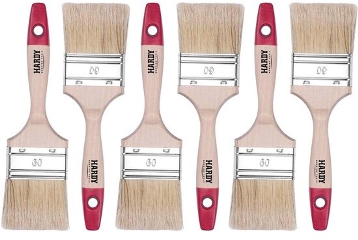 Set van 6 Platte Verfkwasten, Breedte 60 mm - Perfect voor Schilderen en Renovatie