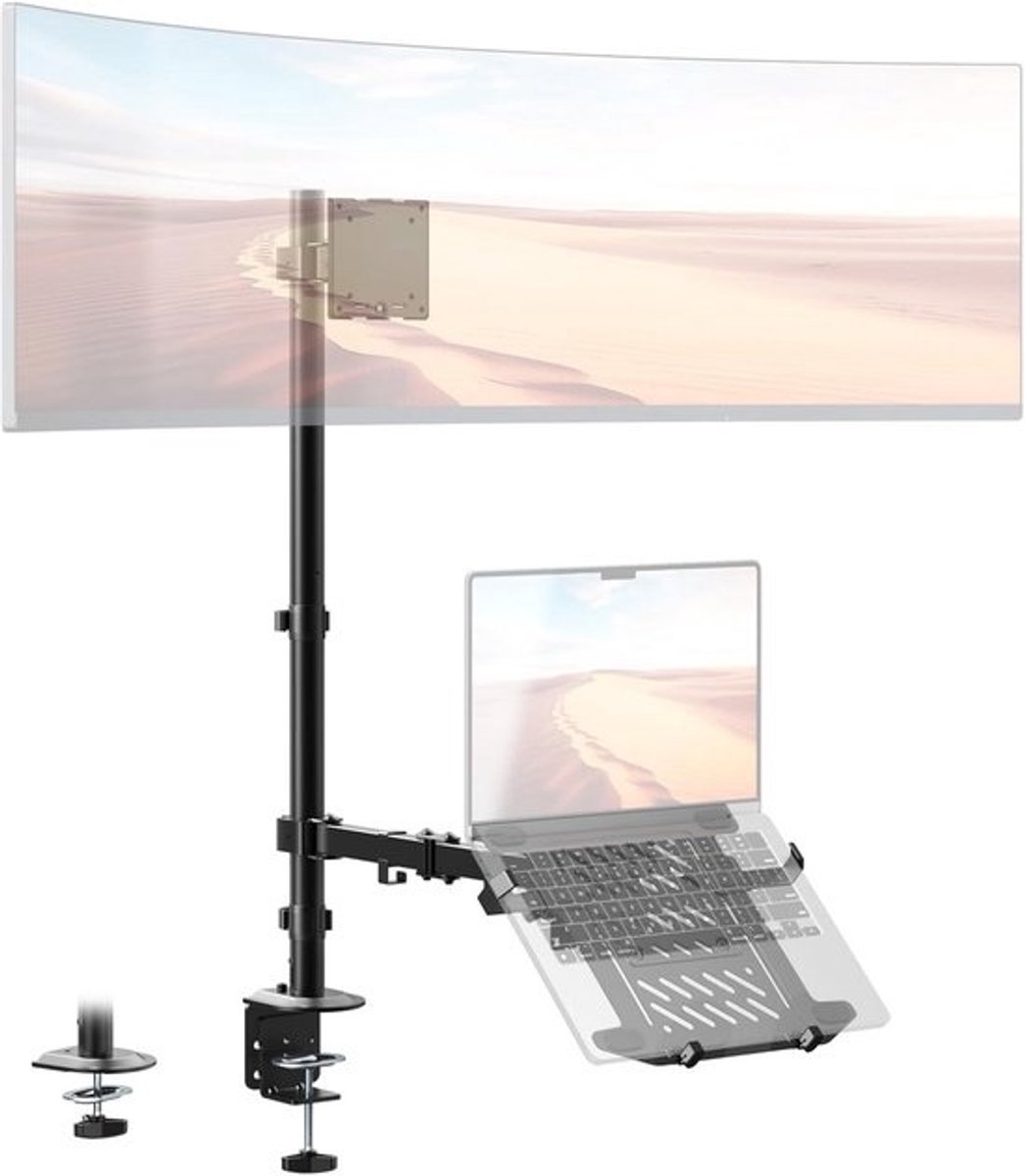 Monitorbeugel met Laptop Arm voor Schermen 17-49 Inch en Notebooks tot 17 inch | Kantelbaar