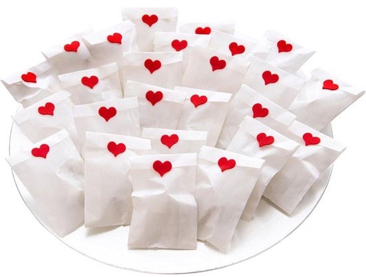 100 Mini Engel Sleutelhangers Hart Rood - Gastgeschenk Bedankje voor Bruiloft Doop Communie Feest
