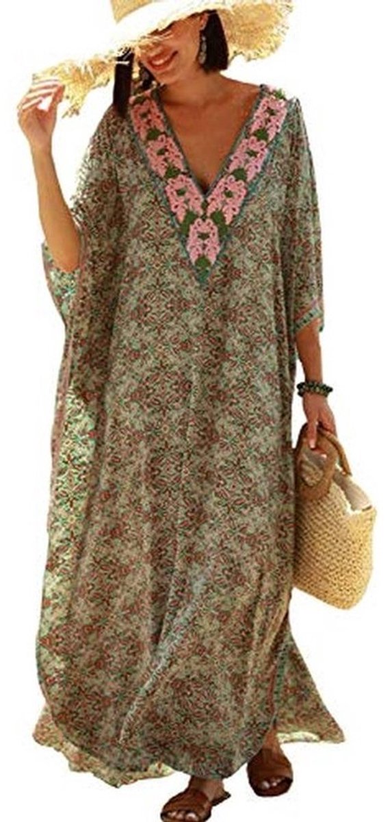 Dames Lange Kimono Maxi Bohemian Jurk Strand Cover-up Badjas Grote Maat Loungewear