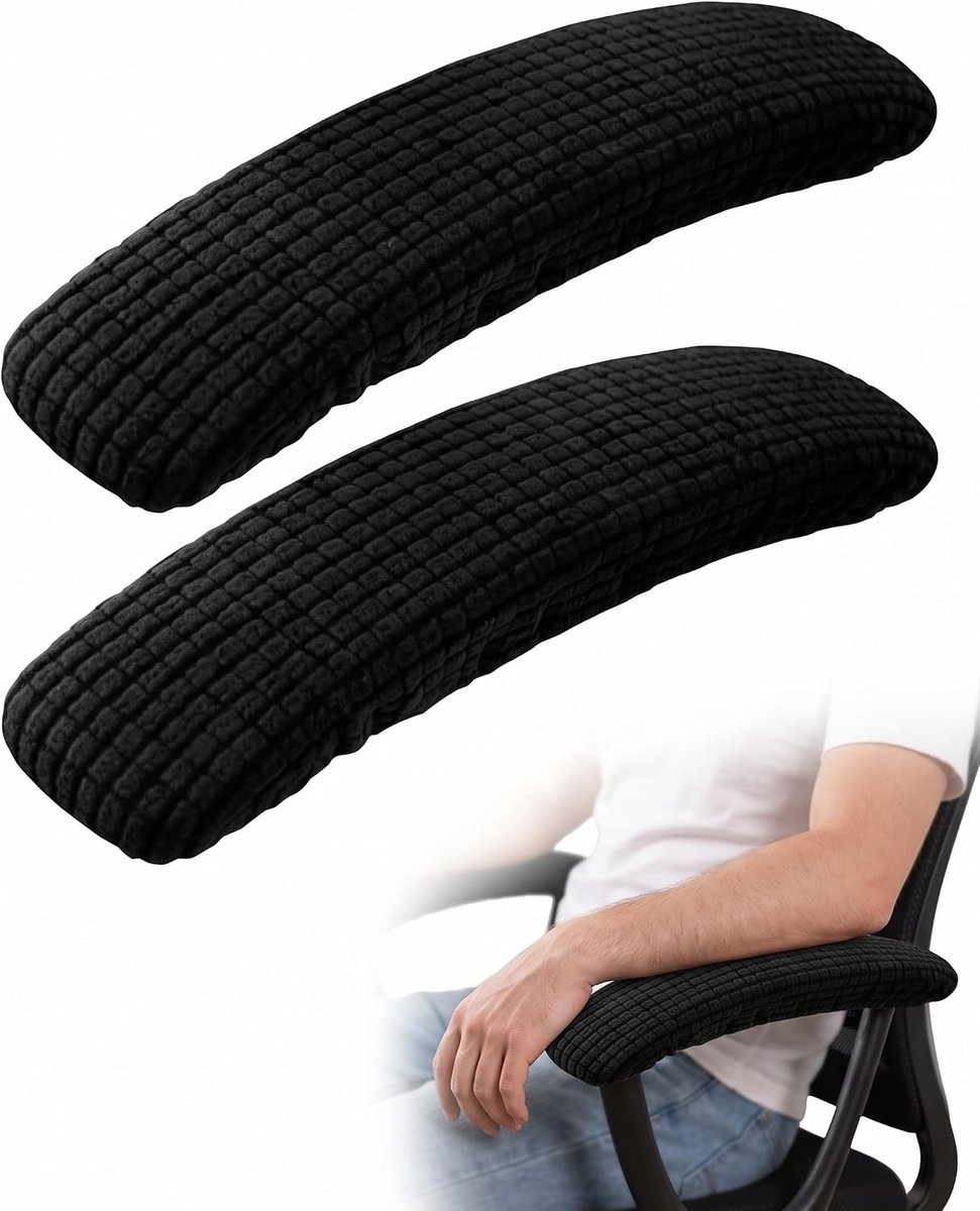 Armleuningbeschermers voor bureaustoelen, 2 stuks, zwart, elastisch met anti-slip grip, beschermt bekleding en biedt extra comfort voor ellebogen en armen