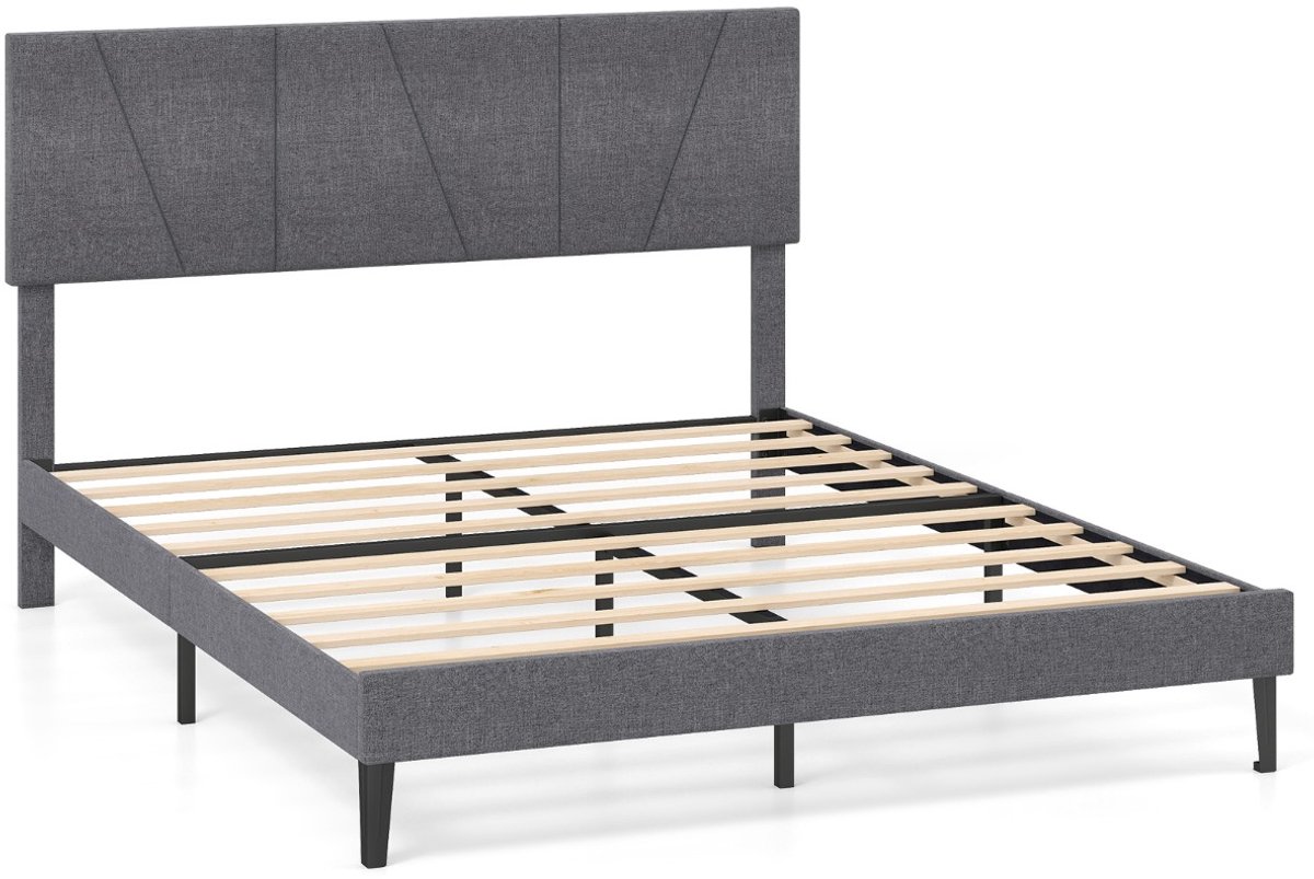 SureDeal® - Bedd - Tweepersoonsbedframe - Linnen Bekleed Platformbed - Hoogte Verstelbaar Geometrisch - 207x145x95 cm - Donkergrijs