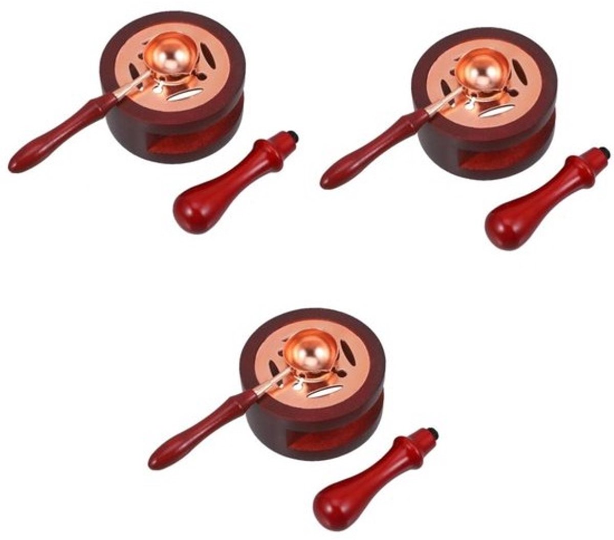 Wax Smelt Set - Smeltoven Lepel - Ambachtelijk Werk - Holle Smelter Decoratie - 3 Sets - Donkerrood