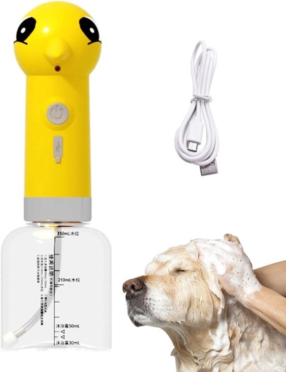 Huisdier Badschuimapparaat - Schuimshampoo Dispenser - Huisdieren Wassen - Oplaadbaar & Draadloos - 26 x 8.5 cm - Geel