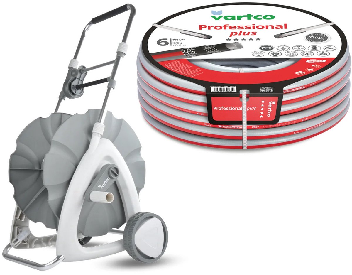Tuinslangwagen 1/2" 45 m + Vartco Professional Plus-tuinslang 1/2" 30 m Agaplast