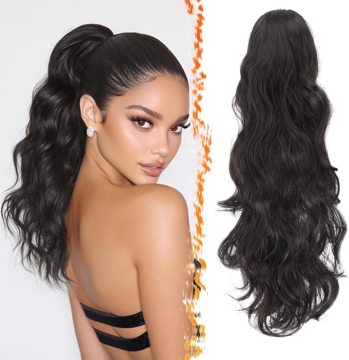 Kleurige Bruine Ponytail Extensions van 50 cm - Krullend en Golvend Haarstuk voor Vrouwen, Perfect voor Stijlvolle Looks en Gemakkelijke Bevestiging