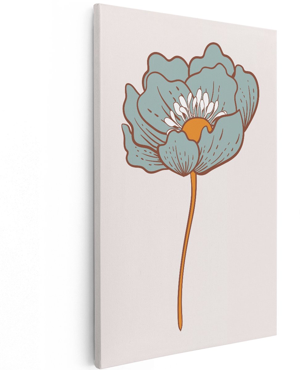 Artaza Canvas Schilderij Bloem - 120x180 cm - Groot - Wanddecoratie Boho - Muurdecoratie Bloemen - Decoratie Line Art Vintage