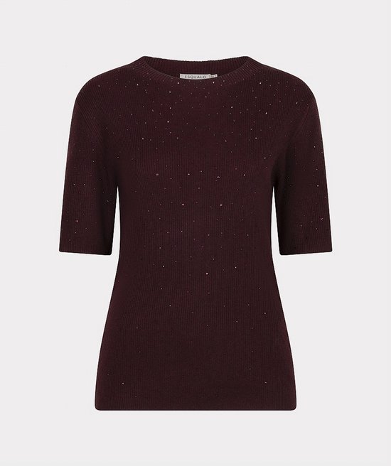 Top tricot court bordeaux orné de petites paillettes scintillantes.