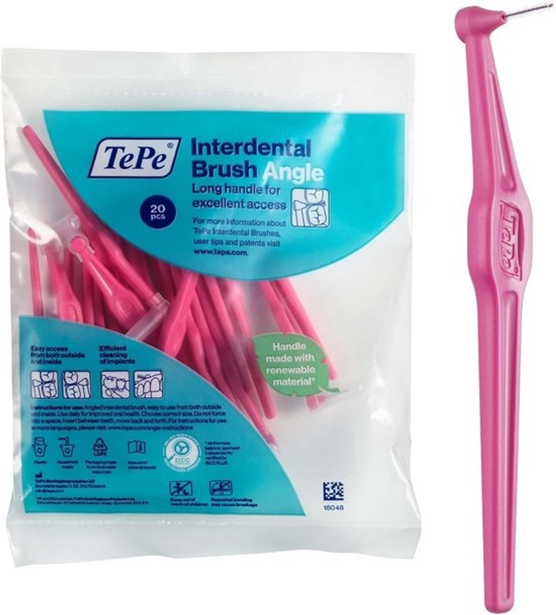 Interdentale borstel 0,4 mm - 20 stuks roze - voor zeer smalle ruimten tussen de tanden - TePe Angle