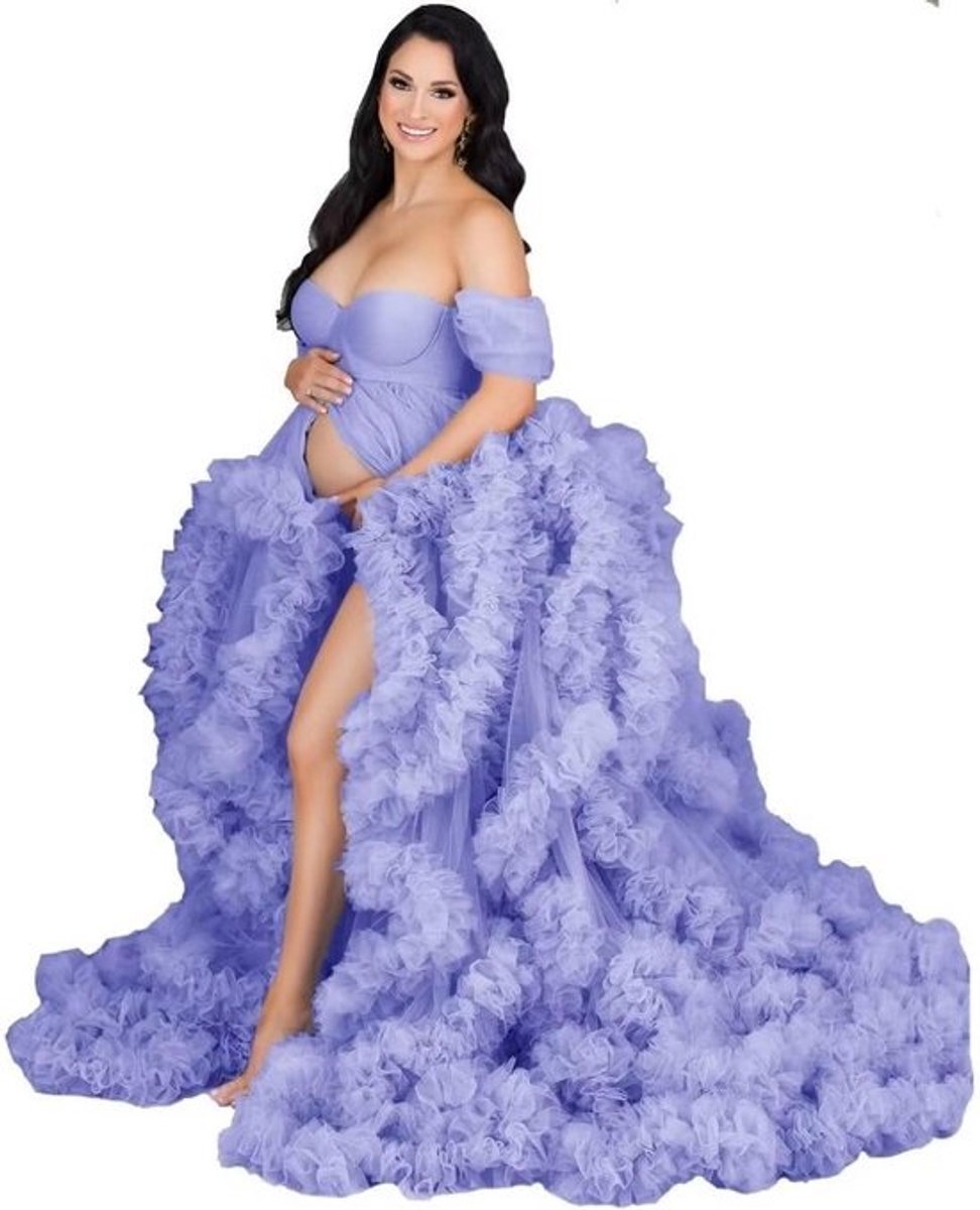 Zwangerschapsjurk met Tule Chiffon Mantel - Lichte en Sierlijke Jurk voor Fotoshoots en Babyshowers