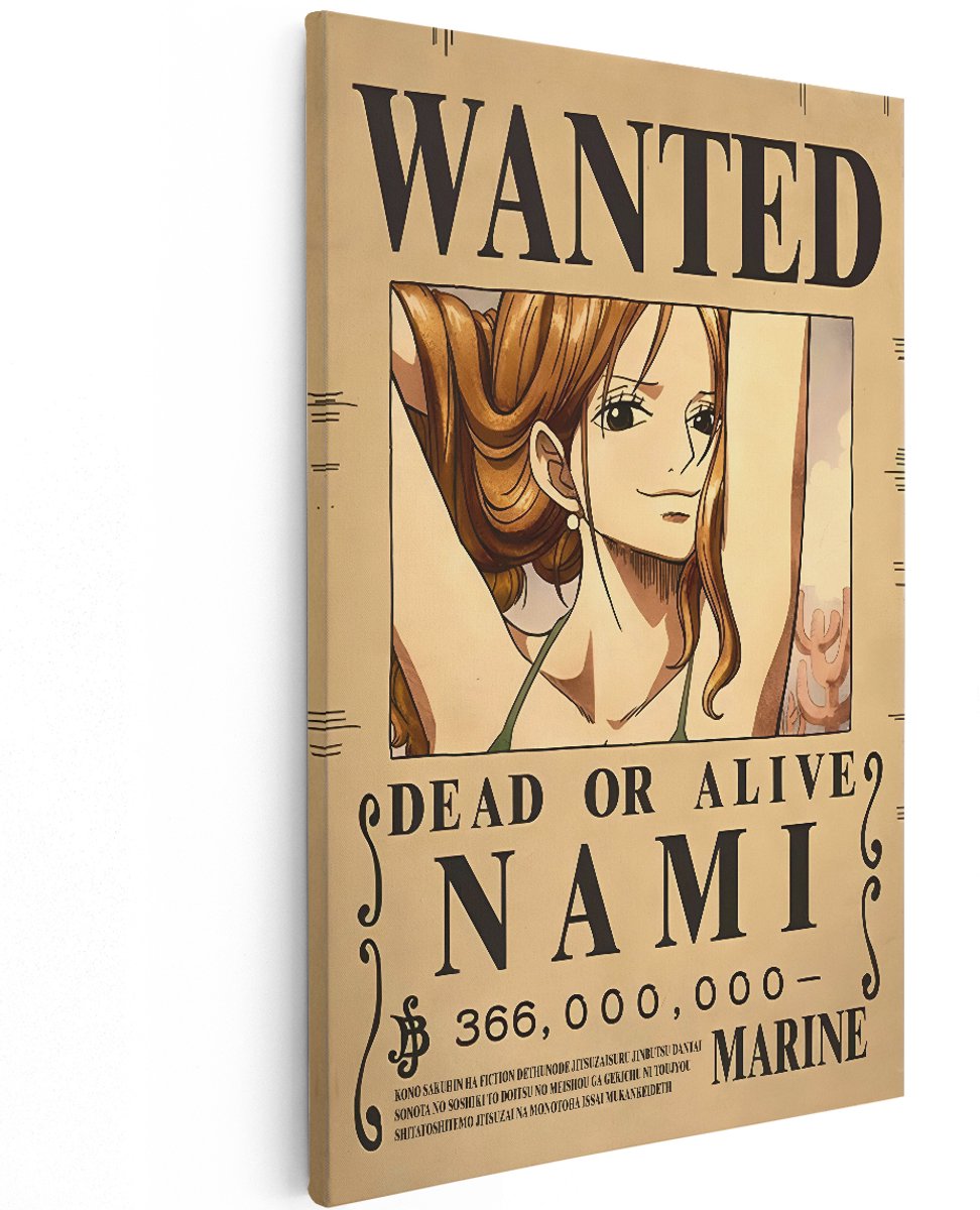 Artaza Canvas Schilderij Nami Wanted Poster One Piece - 120x180 cm - Groot - Anime Wanddecoratie - Muurdecoratie Slaapkamer Jongen - Vintage Decoratie