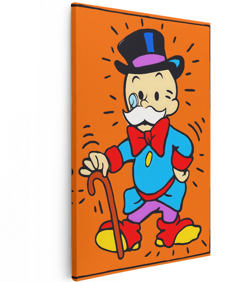 Artaza Canvas Schilderij Dagobert Duck - 120x180 cm - Groot - Wanddecoratie Popart - Muurdecoratie Cartoon - Schilderijen Oranje - Kamer Accessoires