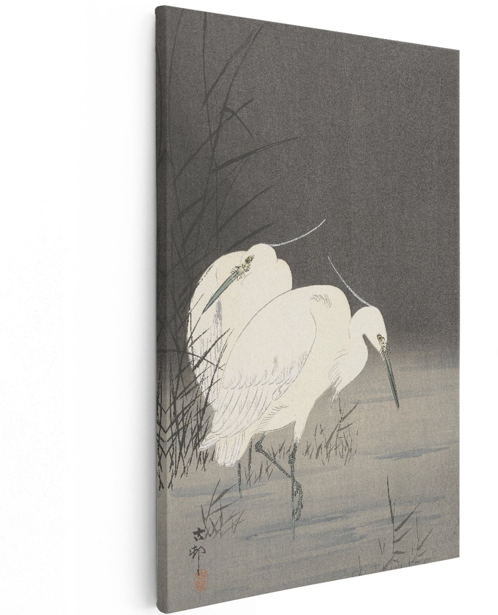 Artaza Canvas Schilderij Reigers - 120x180 cm - Groot - Wanddecoratie Vogels - Muurdecoratie Japandi - Decoratie Natuur - Schilderijen Op Canvas