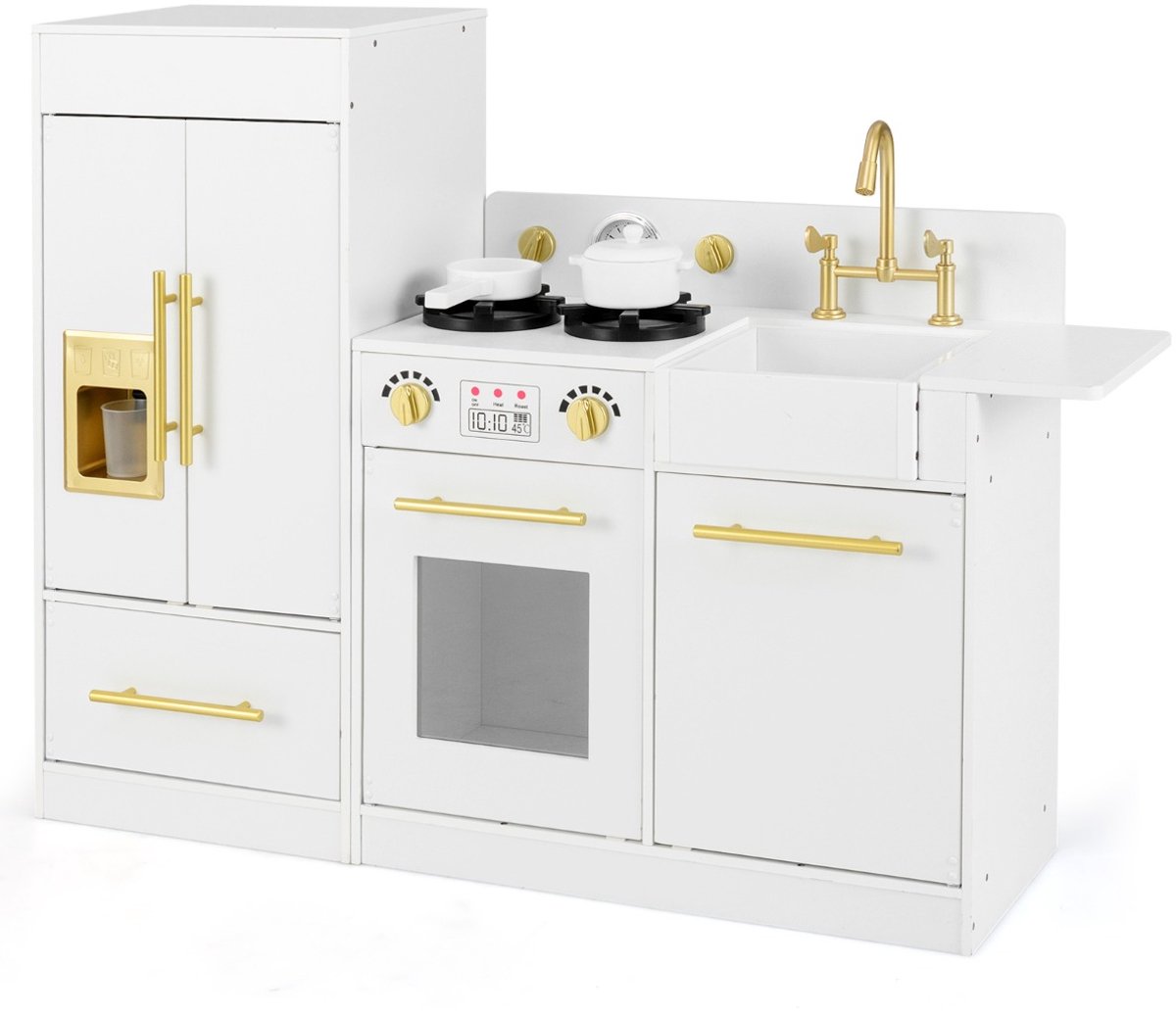 SureDeal® - Rollenspell - Kinder Speelkeuken - Gootsteen - Ijsmaker - Gootsteen Houten Speelgoed - 35,5x30x81 cm - Wit