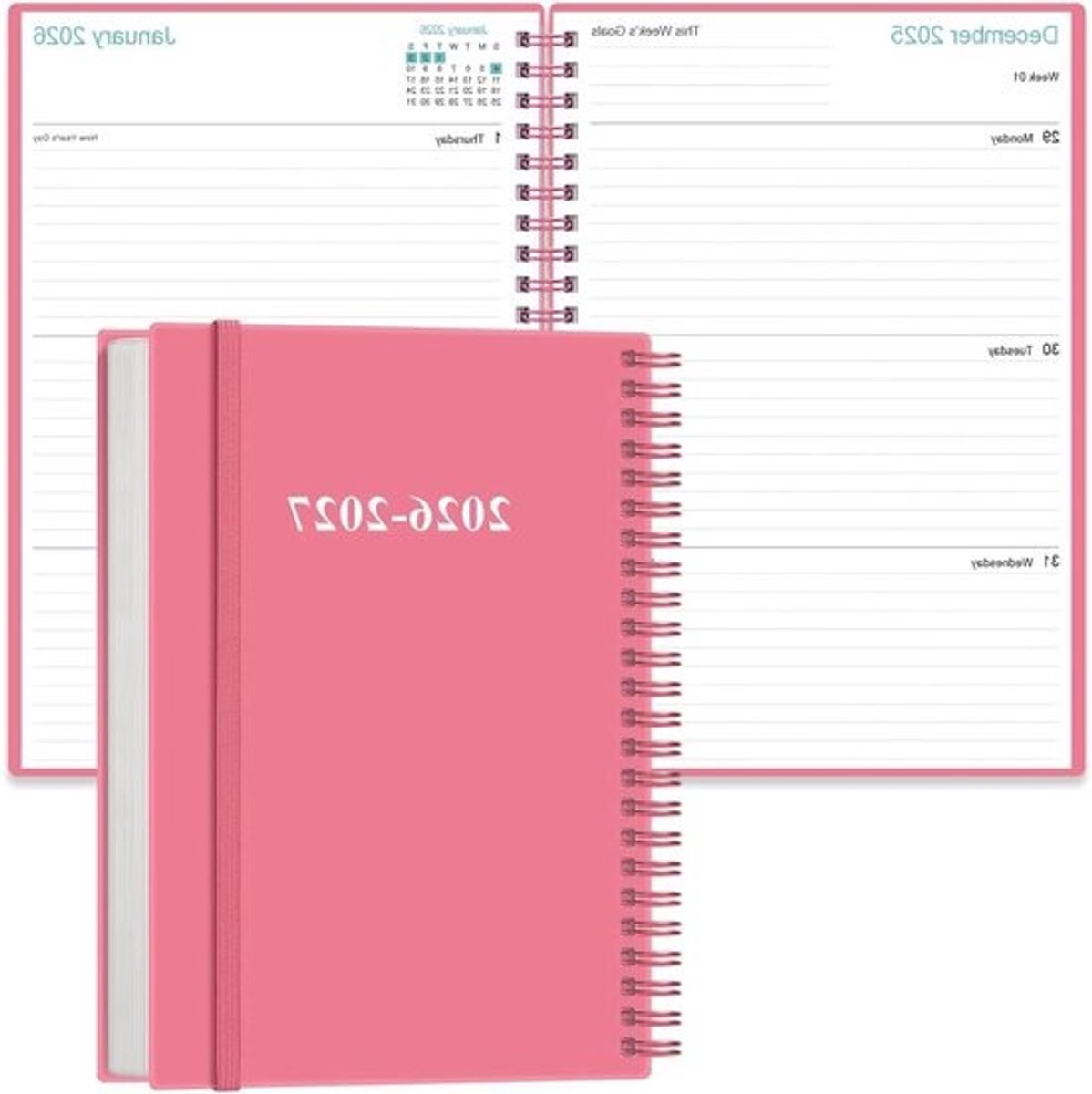Planner 2024-2025 - Agenda Dagelijks - Doelen Bijhouden - 18 Maanden Overzicht - 5.8" x 8.3" - Roze