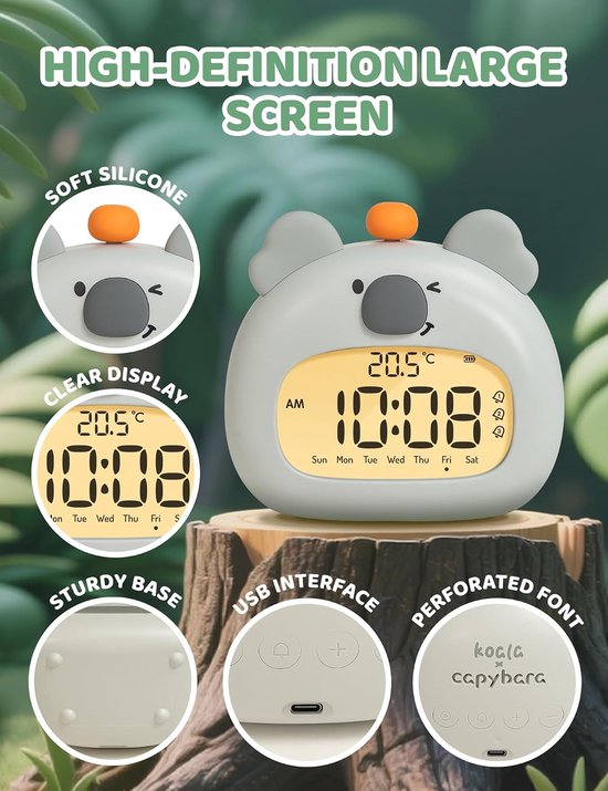 Kinderwekker Nachtlampje - Koala Wekker - Kinderen Leren Slapen - Drie Alarm Modi - 315 Inch - Wit — afbeelding 3