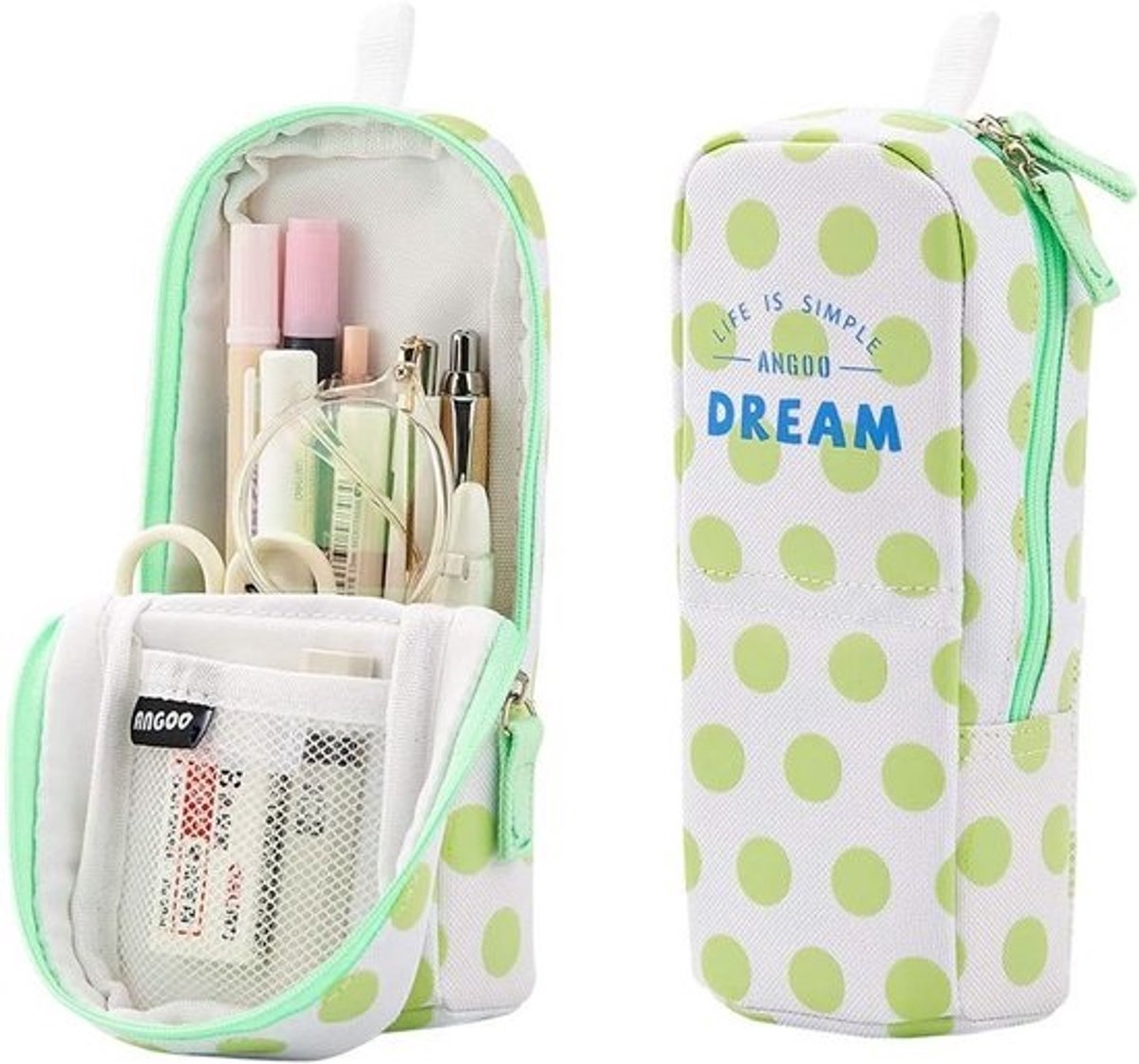 Groot Uitbreidbaar Pennen-/Make-up Etui met Standaardfunctie en Dubbele Rits