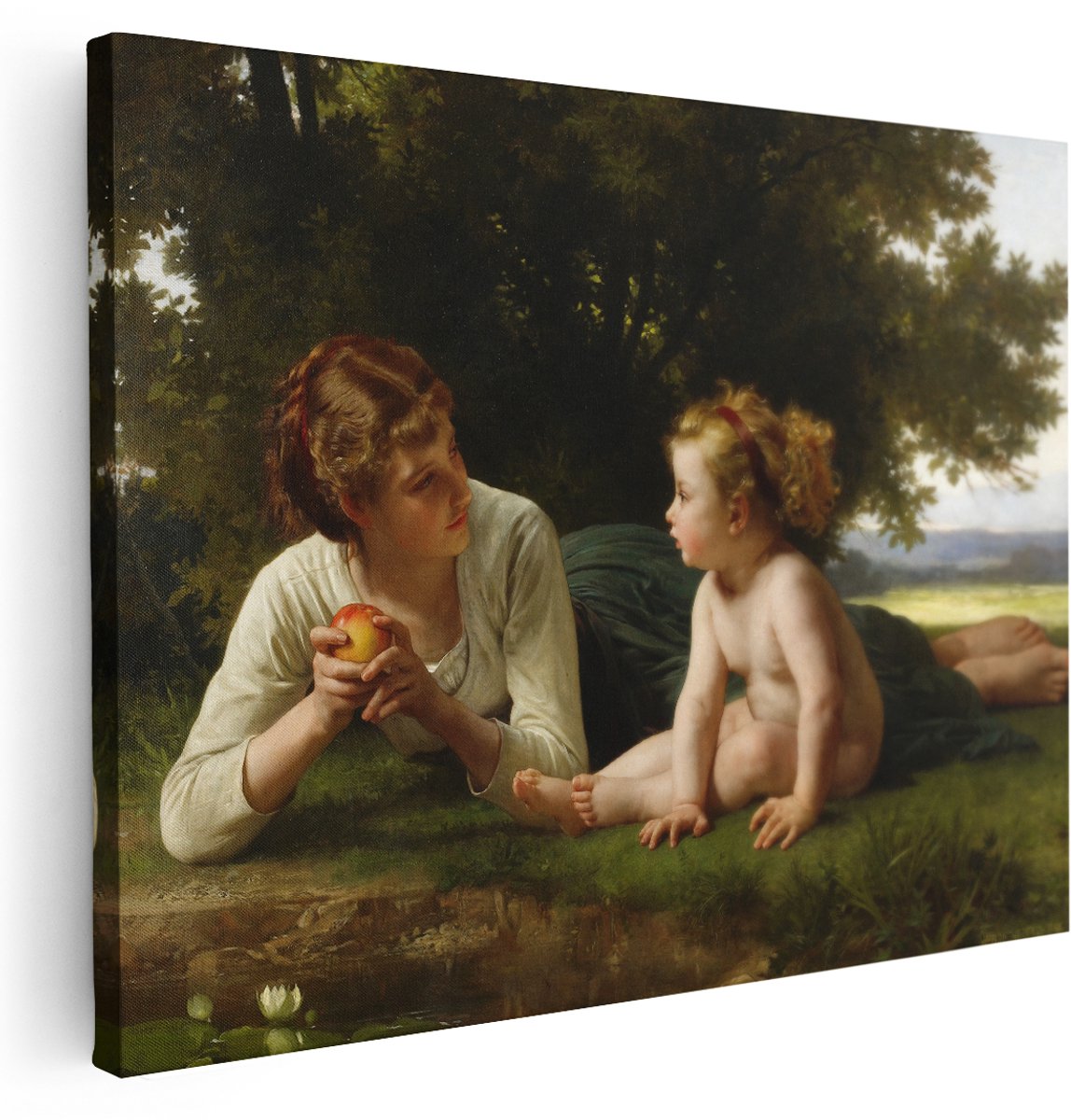 Artaza Canvas Schilderij Moeder En Kind - 160x120 cm - Groot - Wanddecoratie Oude Meesters - Muurdecoratie Bouguereau Landschap - Kamer Accessoires