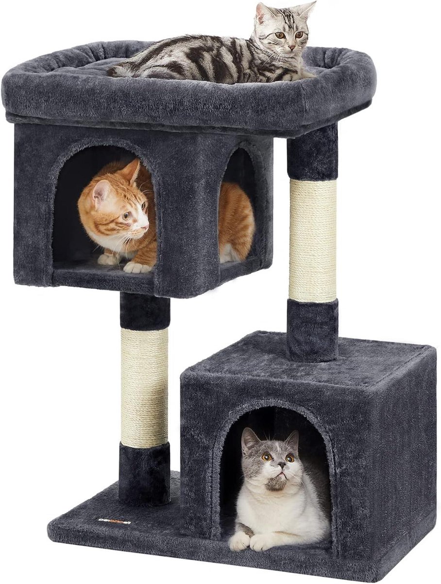 Krabpaal - Kattenhuis - Katten spelen - Verbreed platform - 84 cm - Rookgrijs