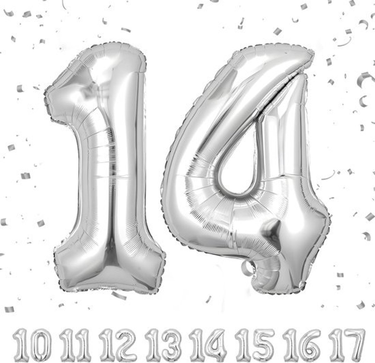 Ballonnen 14 jaar - Folieluchtkussen Cijfer - Verjaardag Versieren - Opblaasbaar - 101 cm - Zilver
