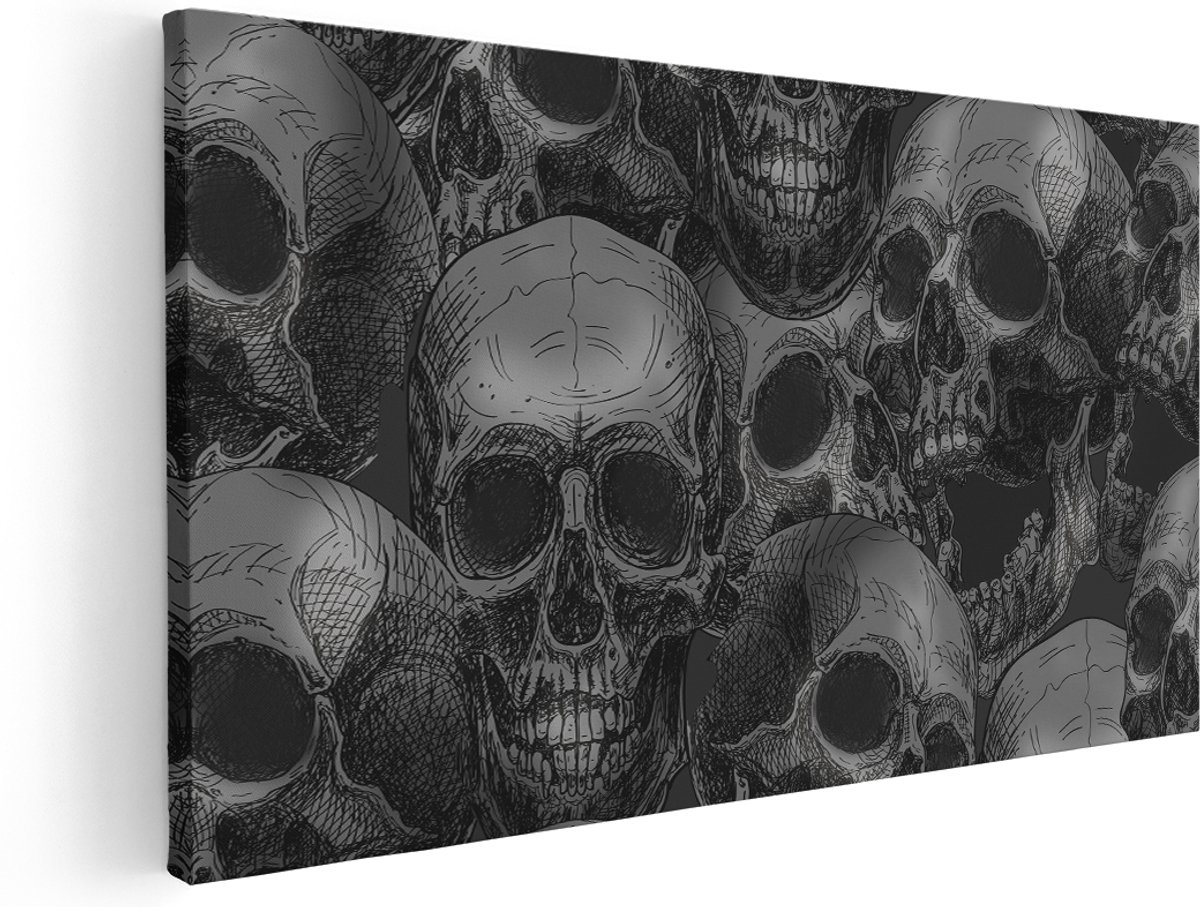 Artaza Canvas Schilderij Schedels - Doodshoofden - Doodskoppen - 160x80 cm - Groot - Wanddecoratie Woonkamer - Schilderijen - Muurdecoratie