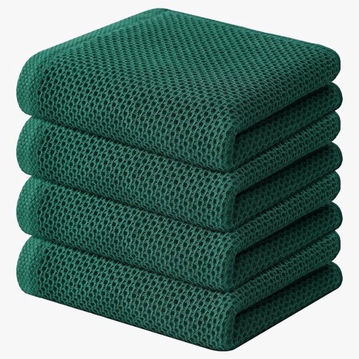 Set van 4 Keukendoeken 100% Katoen Wafelstructuur Zeer Absorberend 33x71 cm Donkergroen