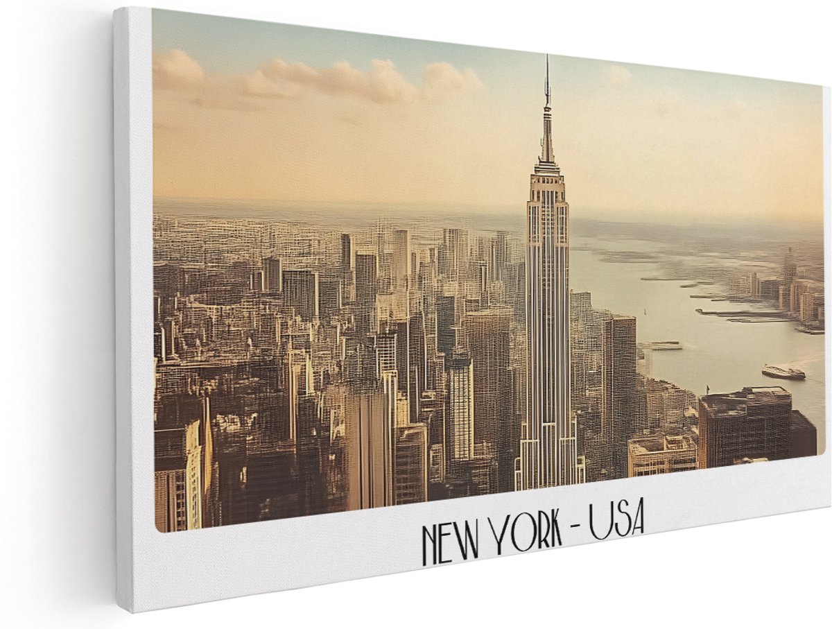 Artaza Canvas Schilderij Skyline New York - 160x80 cm - Groot - Wanddecoratie Empire State Building - Muurdecoratie Vintage - Schilderijen Op Canvas