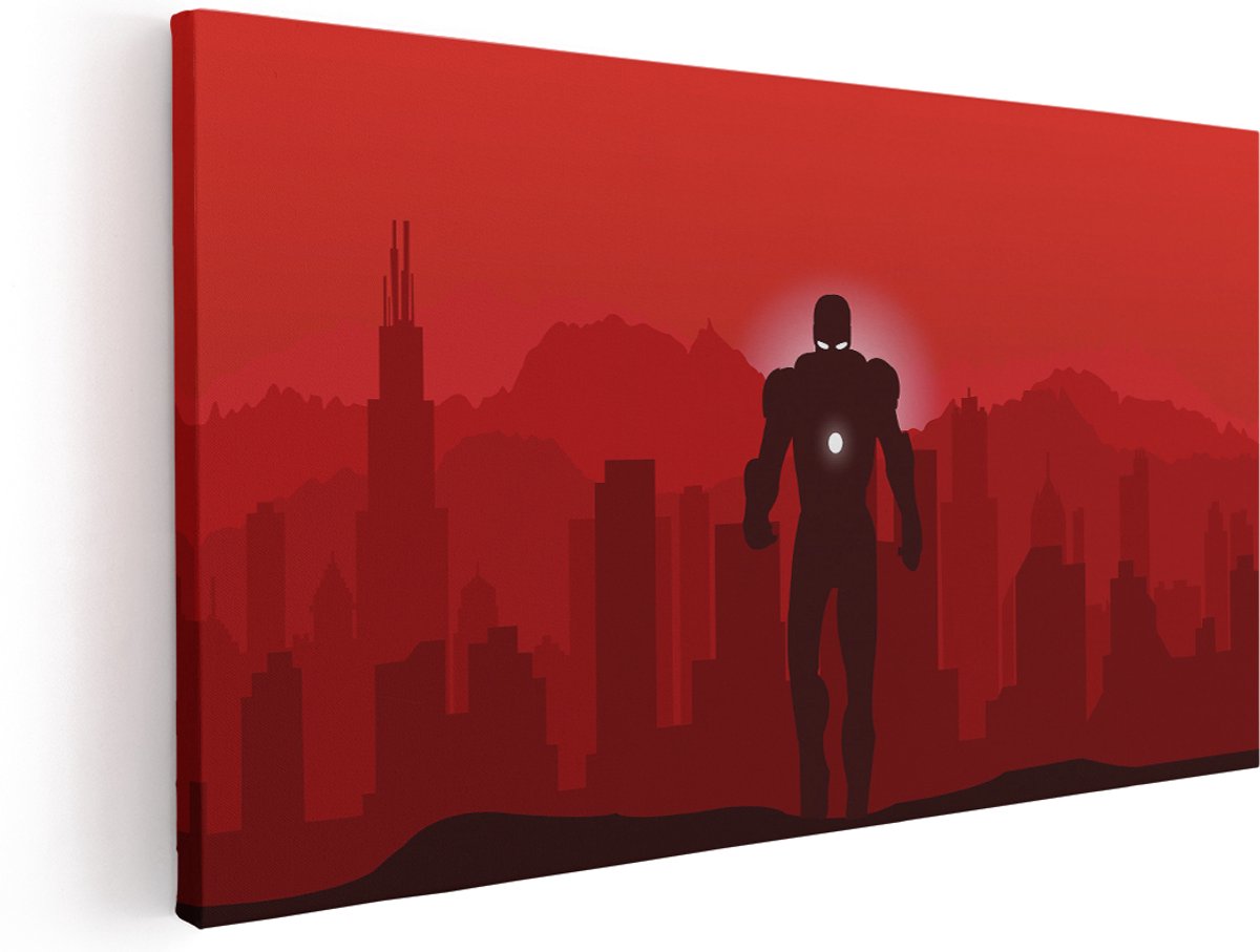 Artaza Canvas Schilderij Marvel Superheld - 160x80 cm - Groot - Wanddecoratie Skyline Stad - Muurdecoratie Slaapkamer Jongen - Schilderijen Op Canvas