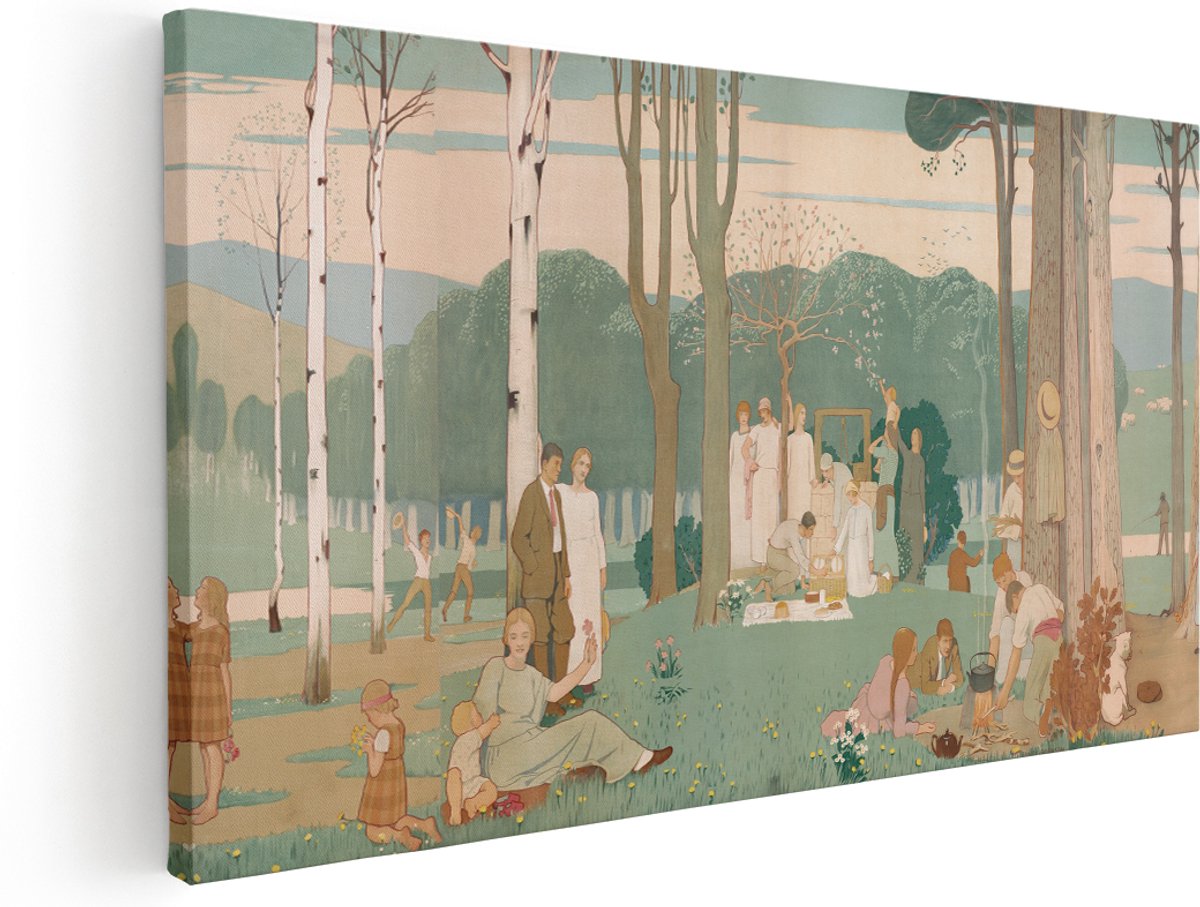 Artaza Canvas Schilderij Natuur - 160x80 cm - Groot - Wanddecoratie Vintage Bos - Muurdecoratie Landschap - Schilderijen Op Canvas Bomen