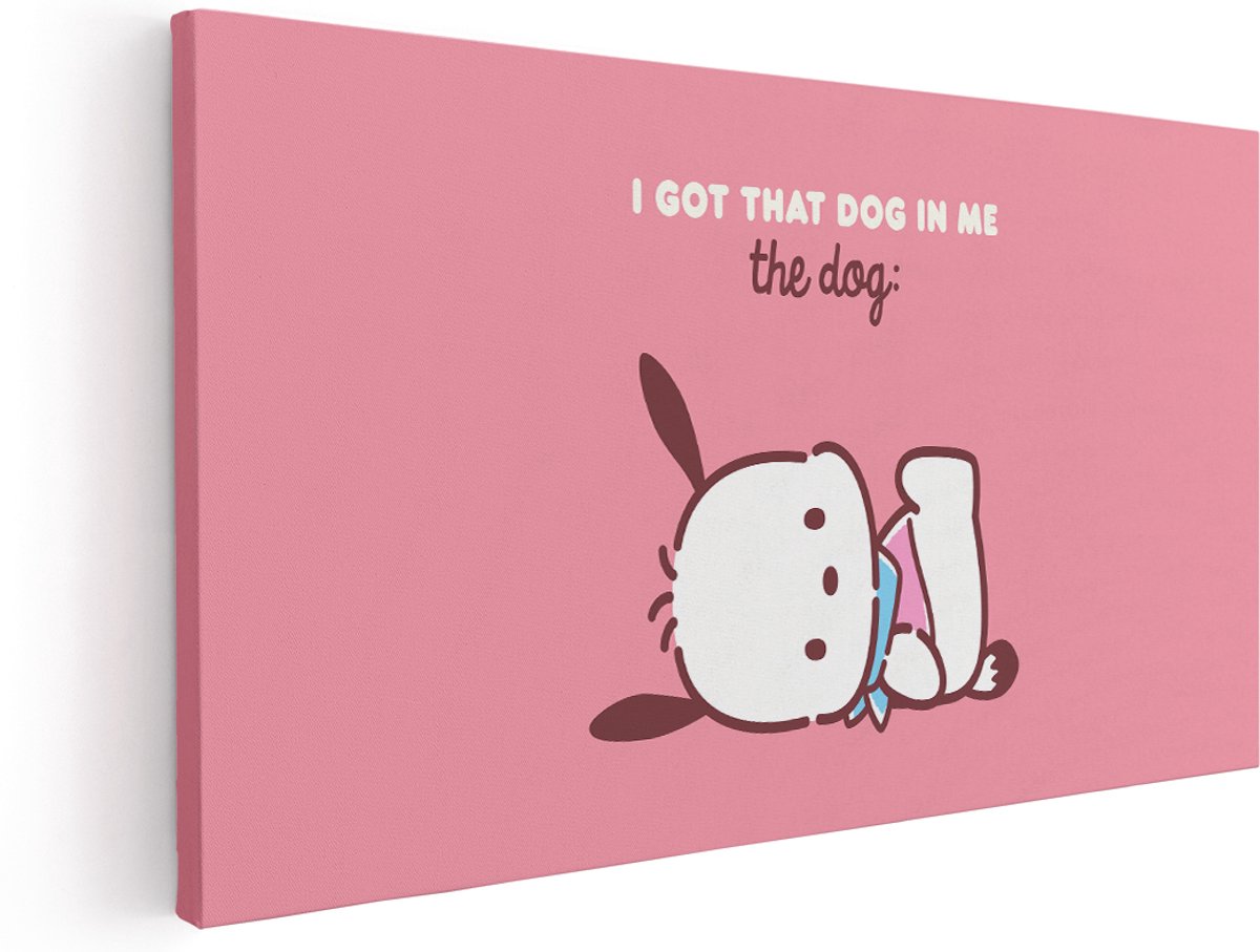 Artaza Canvas Schilderij Hond Cartoon - 160x80 cm - Groot - Wanddecoratie Babykamer - Muurdecoratie Pocoyo - Schilderijen Kinderkamer - Roze