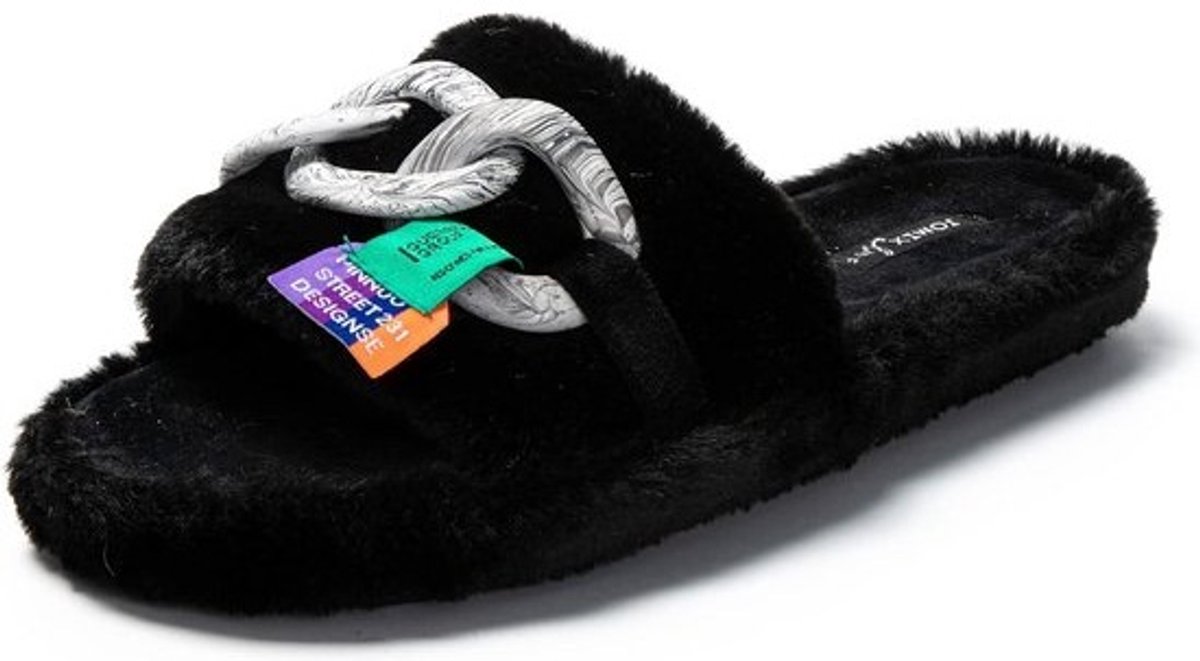 Warme Dames Pantoffels met Open Neus en Zachte Bontrand - Winter Binnenhuis Slippers