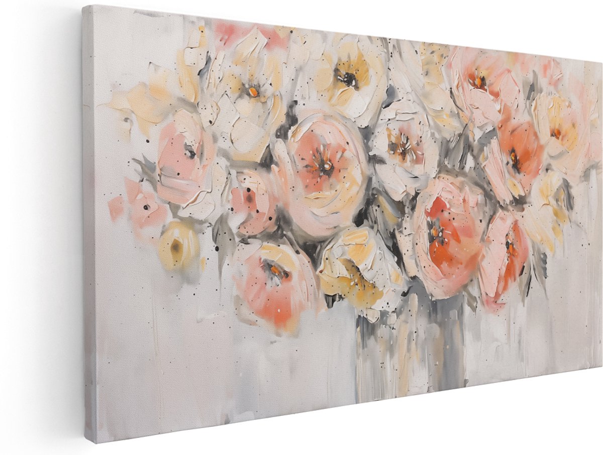 Artaza Canvas Schilderij Bloemen in een Vaas - Bloemen - 160x80 cm - Groot - Klein - Wanddecoratie Woonkamer - Schilderijen - Muurdecoratie