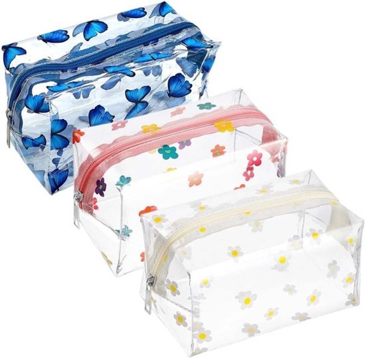 Set van 3 Transparante Toilettassen - Waterdicht PVC - Reisformaat voor Vliegtuig en Make-up