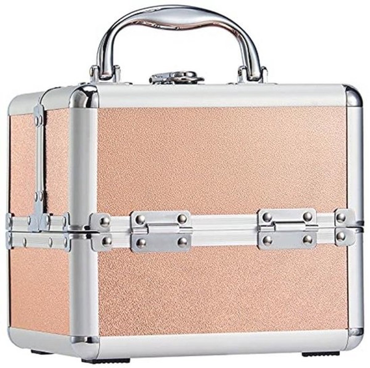 Cosmeticakoffer met spiegel en inklapbare plateaus - Oranje make-up organizer