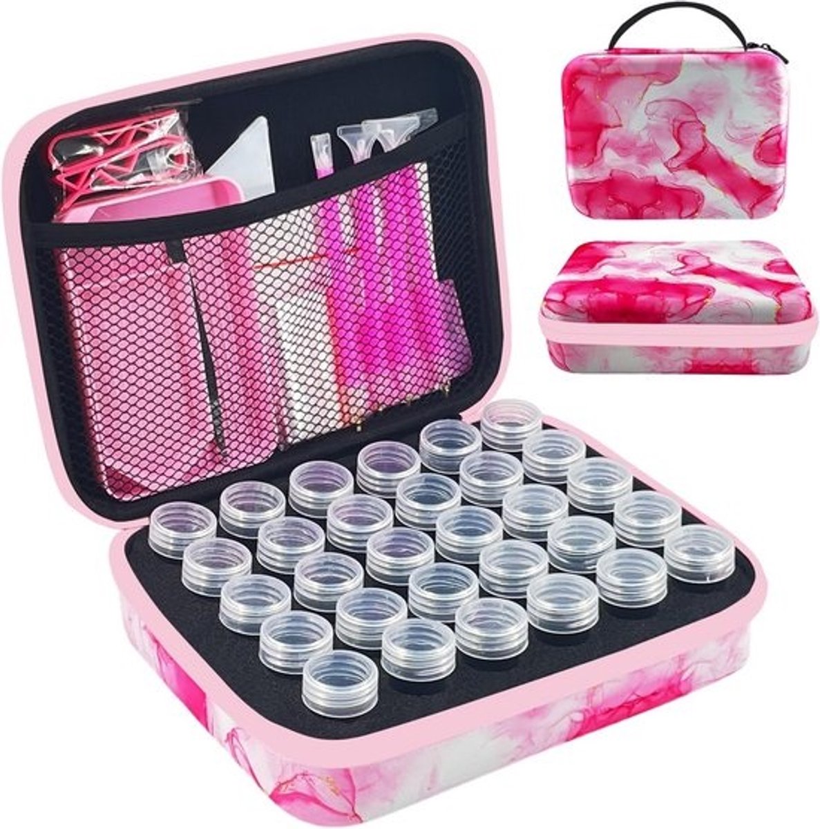 Diamantkunst Opslag - Kralen Organizer - Hobby Benodigdheden - 30 Sleuven - 21 x 16 x 7 cm - Roze