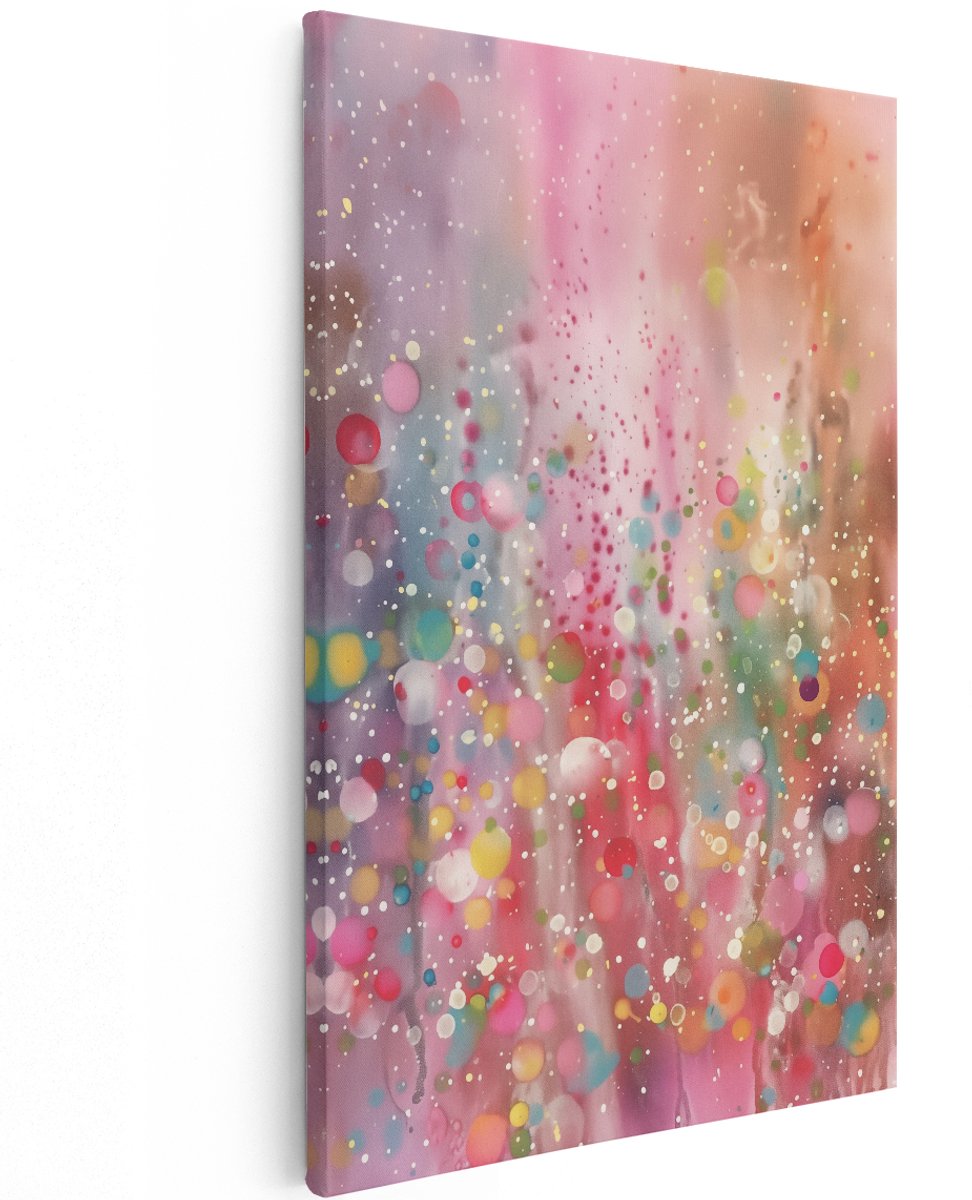 Artaza Canvas Schilderij Kleurrijk Abstract met Stippen - 120x180 cm - Groot - Wanddecoratie Woonkamer - Schilderijen - Muurdecoratie