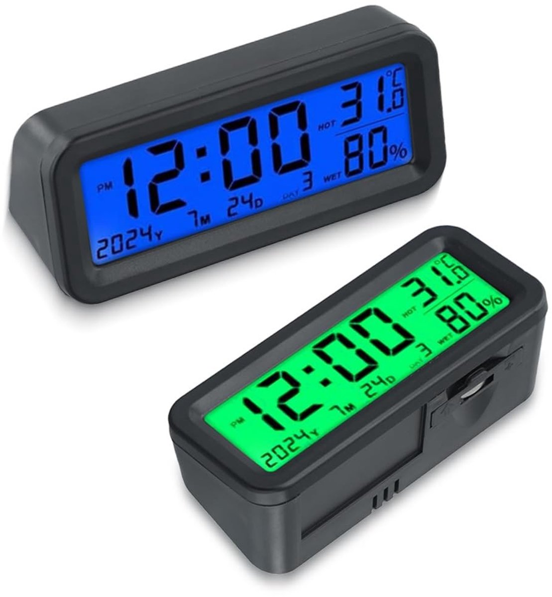 Mini Autoklok - Zwart - 8 x 3 x 3,5 cm - Zonne-oplaadbare Digitale Klok voor Dashboard