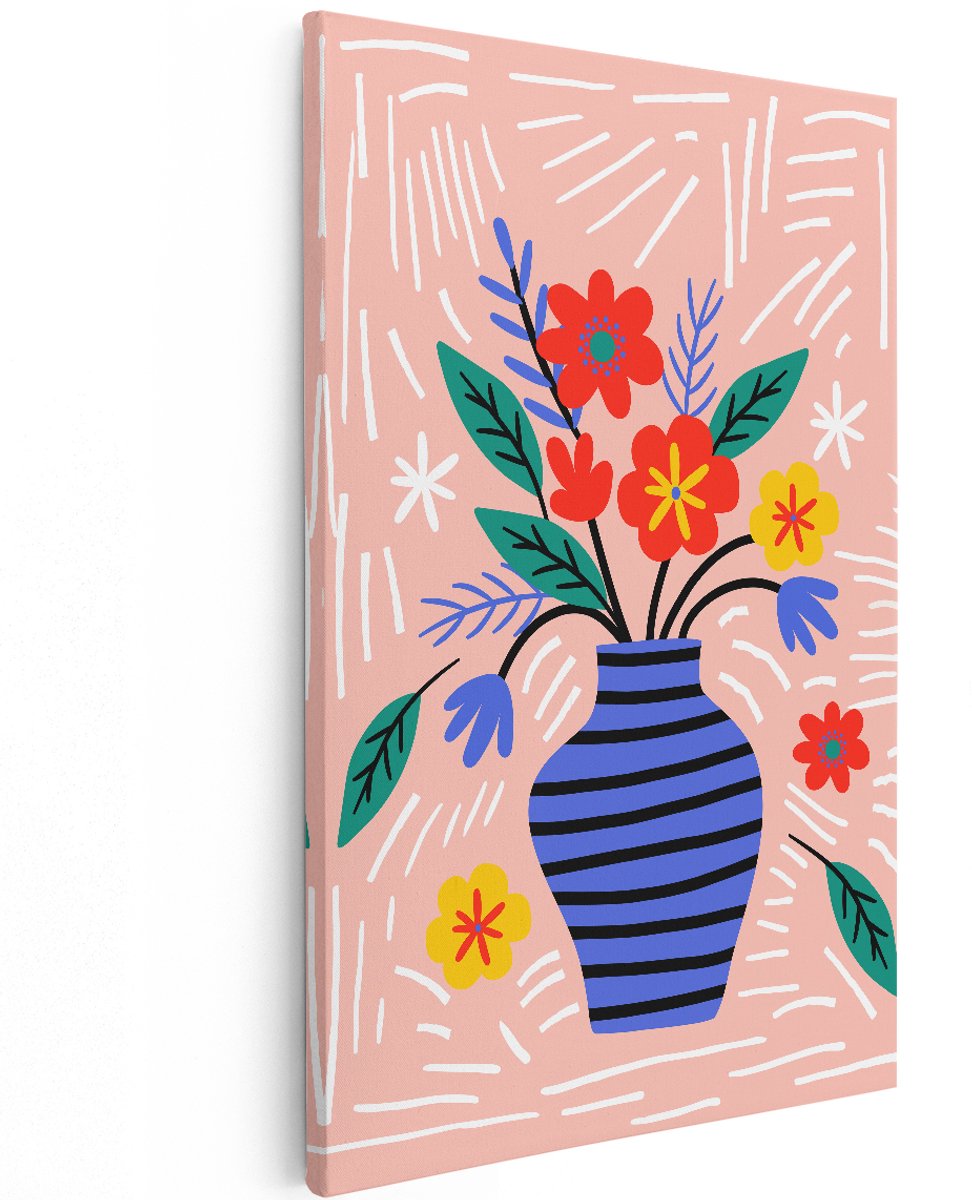 Artaza Canvas Schilderij Vaasje Bloemen - Abstract - 120x180 cm - Groot - Foto Op Canvas - Wanddecoratie Woonkamer