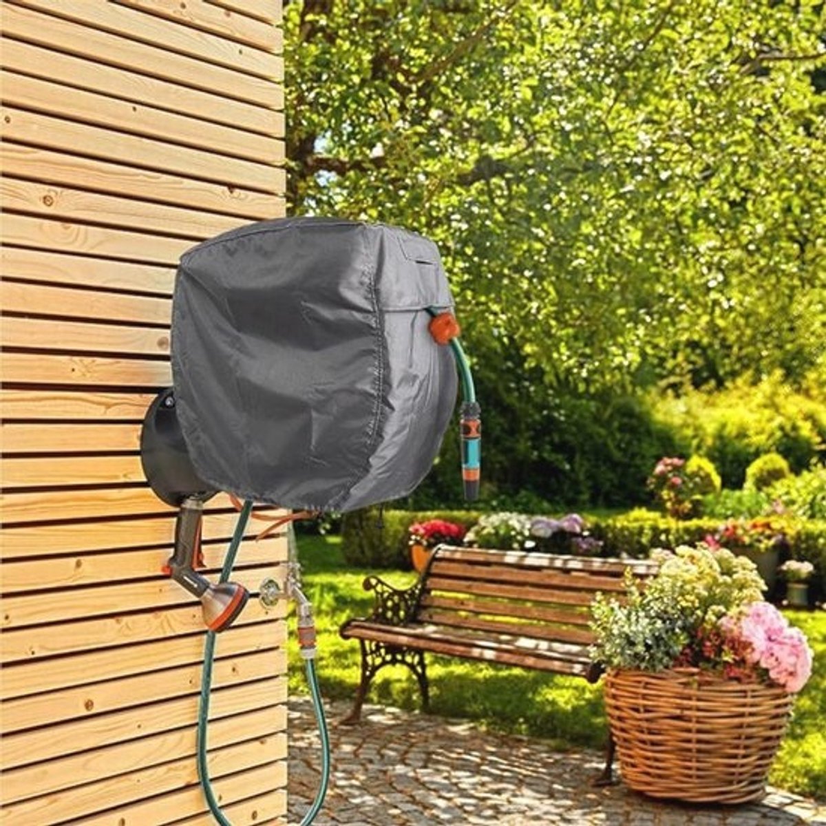 Tuinslanghaspel Beschermhoes, Muurbevestigde Retractabele Haspel, Duurzame Oxford Stof, Zwart